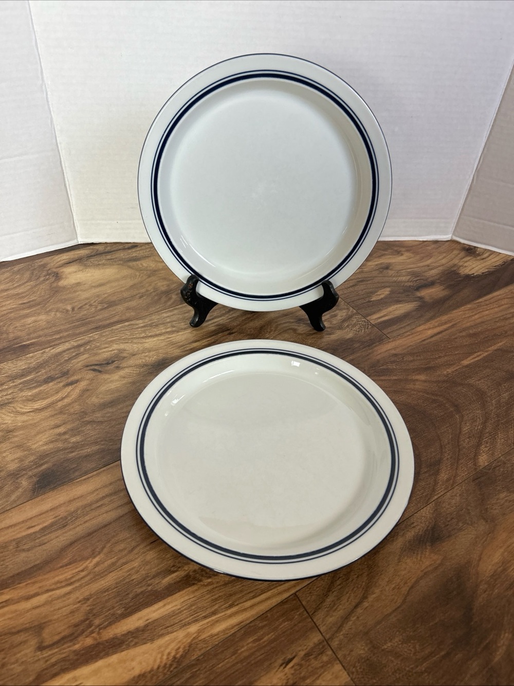 2 Dansk Christianshavn Blue Salad Plates White W/Blue Stripes 8 3/4”